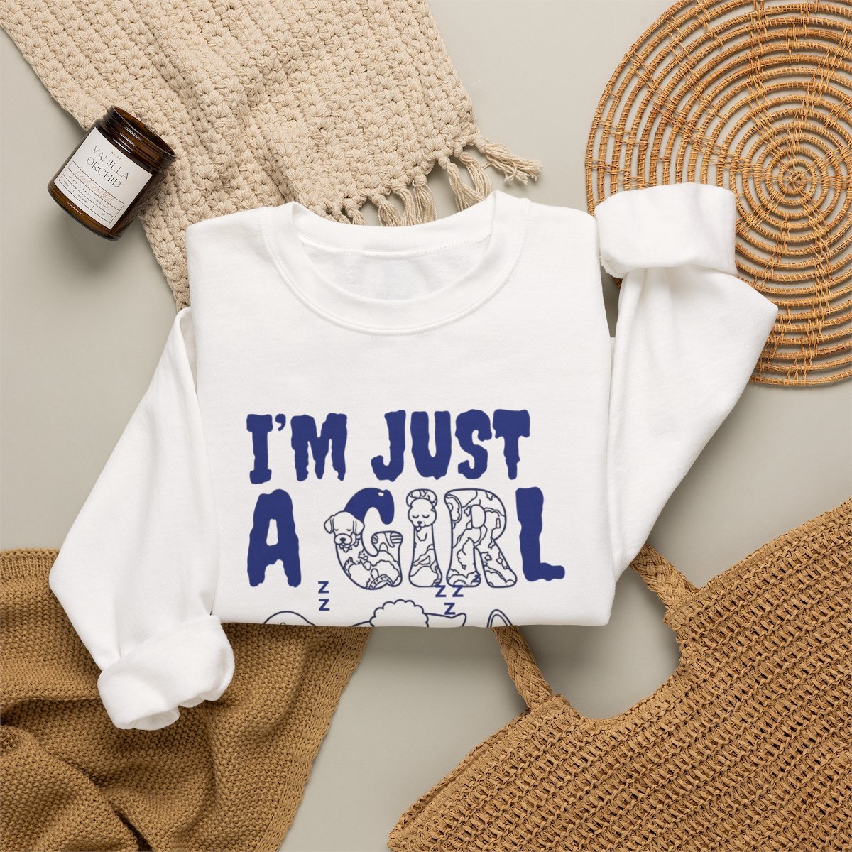 Unisex Funny Dog Lover Sweatshirt - Cute Cozy Sleeping Puppy Lounge Crewneck Detail