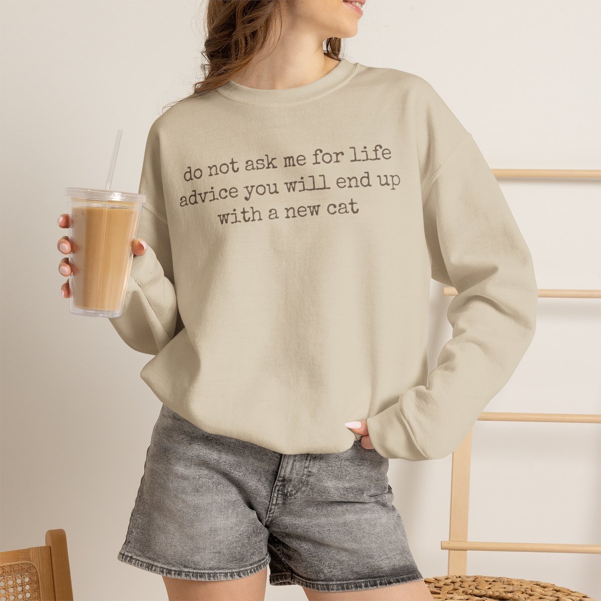 Funny Cat Lover Unisex Sweatshirt - Cozy Gift For Cat Owners Sand