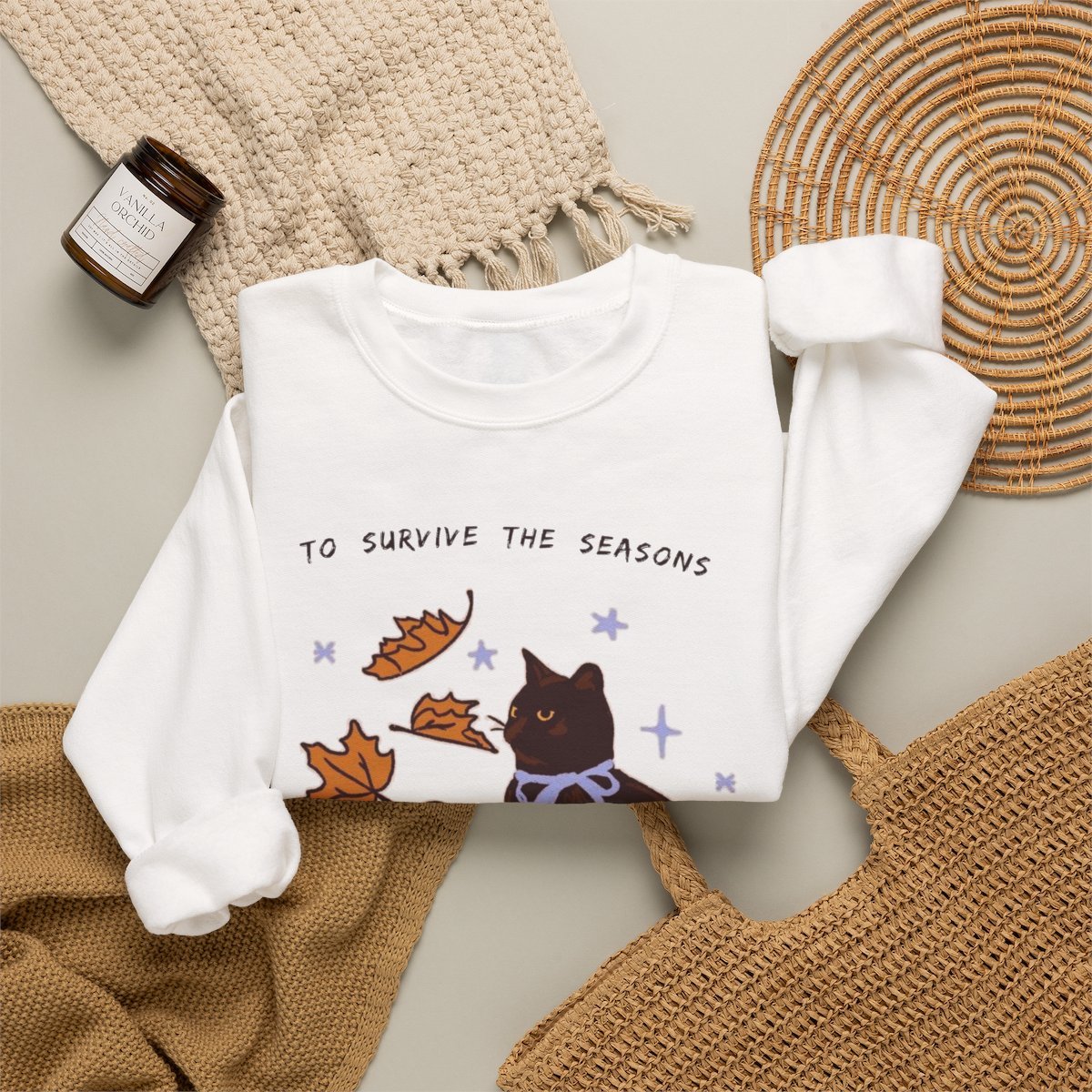 Cozy Black Cat Fall Season Unisex Sweatshirt | Autumn Apparel Gift Detail