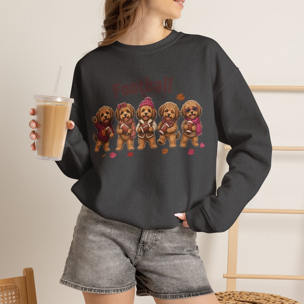 Unisex Cute Dog Football Sweatshirt for Autumn & Fall Pet Lovers Dark Heather