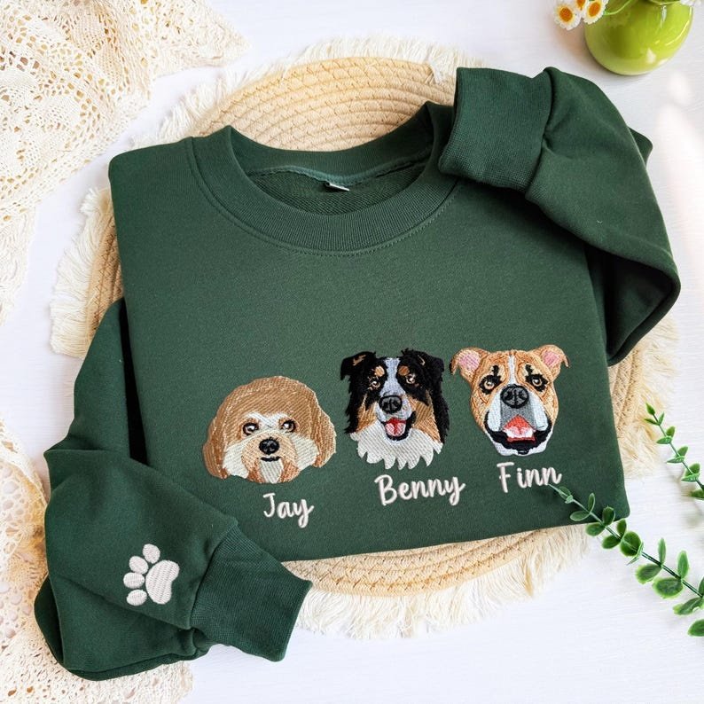 Unisex Embroidered Pet Sweatshirt for Women,Custom Dog Face Embroidered Sweatshirt,Custom Pet Hoodie,Gift for Pet Lovers,Mother's Day Gift 2026 White