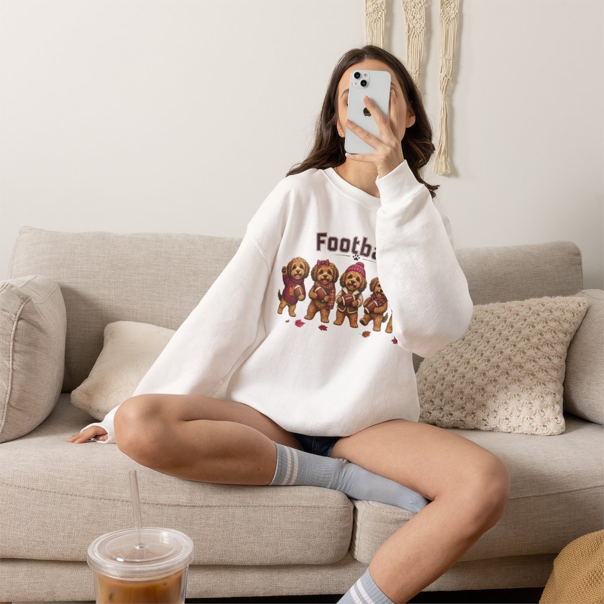 Unisex Cute Dog Football Sweatshirt for Autumn & Fall Pet Lovers Detail