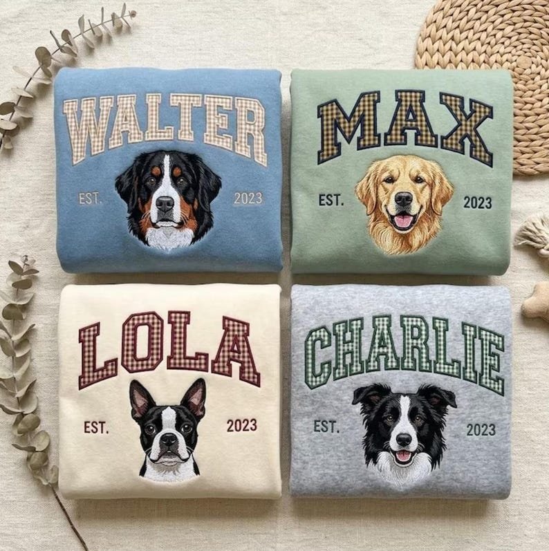 Unisex Custom Pet Embroidered Sweatshirt, Personalized Dog Hoodie, Dog Face Embroidery From Photo, Custom Pet Portrait Sweatshirt, e331FgFa White