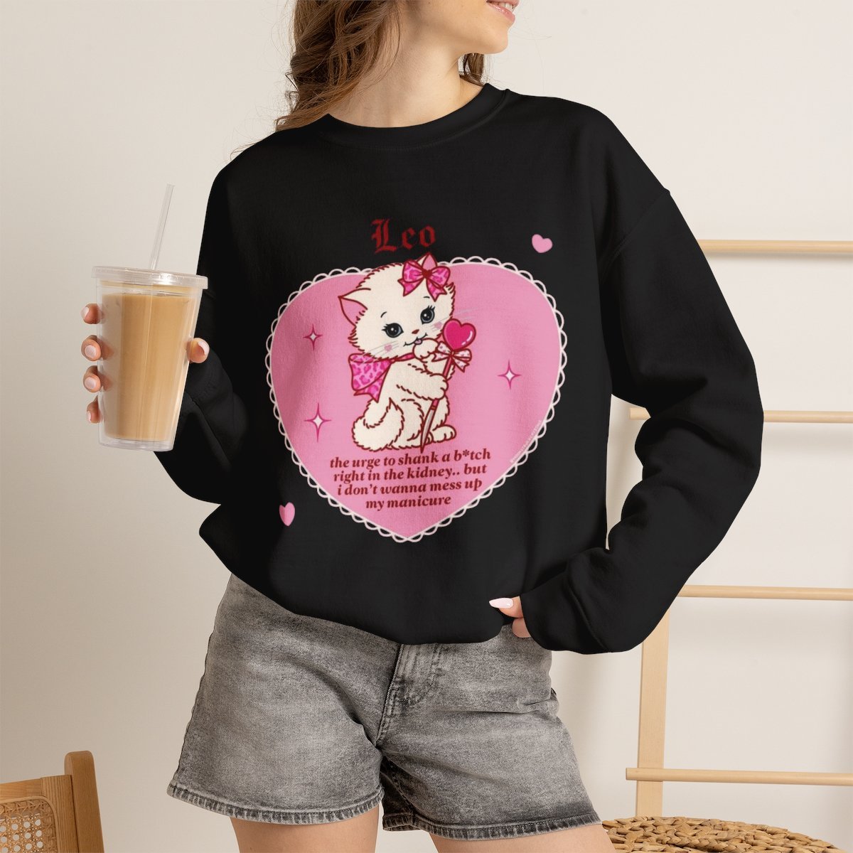 Unisex Funny Cat Meme Sweatshirt Kawaii Grunge Aesthetic Gift Black