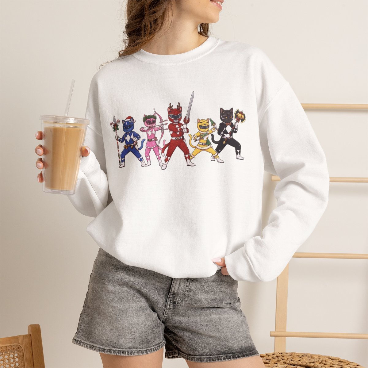 rgwxp2.jpg Festive Holiday Cat Ranger Unisex Sweatshirt for Cat Lovers White
