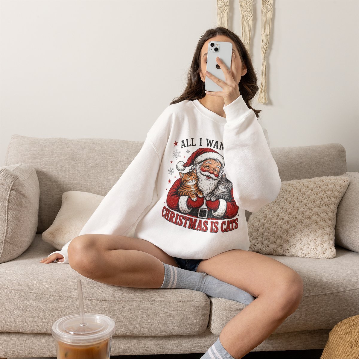 All I Want For Christmas Is Cats Unisex Sweatshirt | Cute Cat Lover Holiday Gift Detail