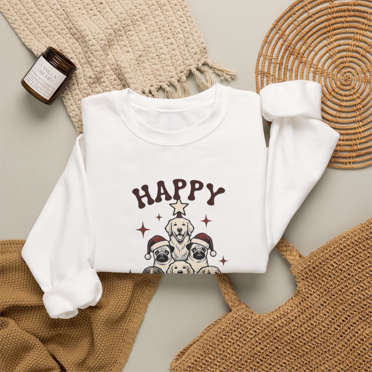 Cute Dog Lover Christmas Tree Unisex Sweatshirt | Happy Howlidays Holiday Gift Detail