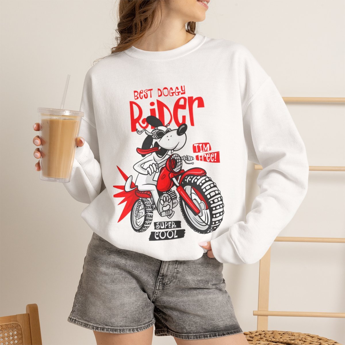 s9ocwe.jpg Cool Biker Dog Unisex Sweatshirt | Retro Graphic Dog Lover Gift White