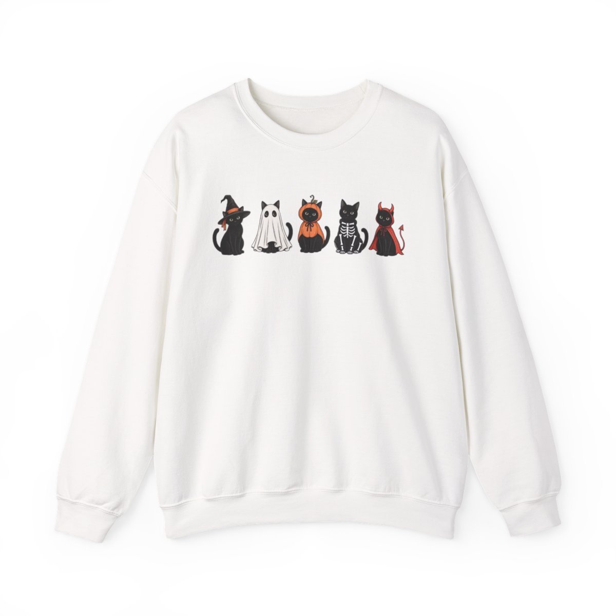 Unisex Cute Halloween Black Cat Costume Sweatshirt | Cozy Spooky Season Crewneck Detail