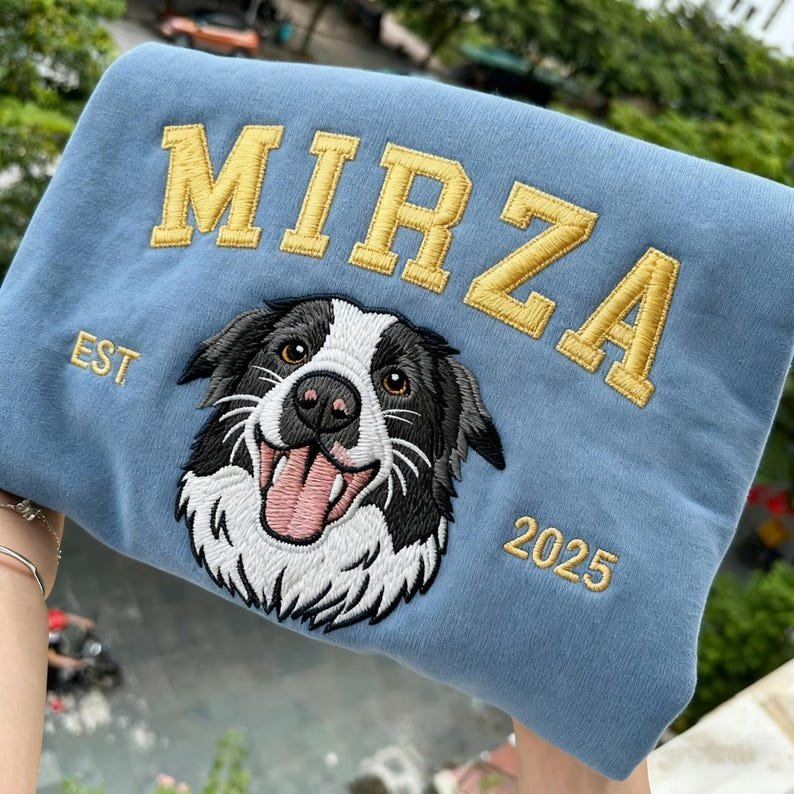 Unisex Pet Embroidered Sweatshirt, Embroidered Dog Hoodie, Custom Dog Face Embroidered Sweatshirt From Photo, Pet Lovers Gift, Gift For Mom White