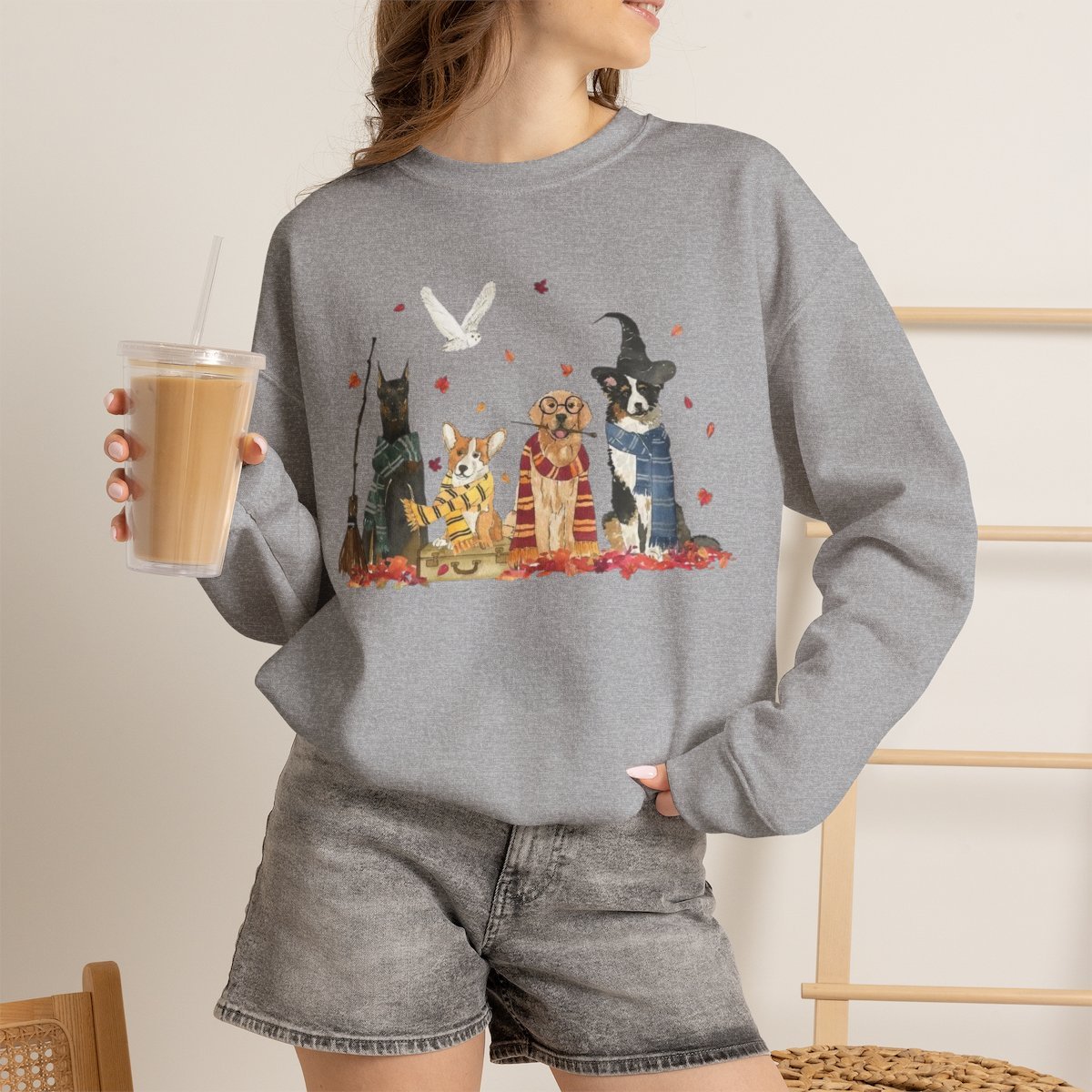 Unisex Wizard Dog Sweatshirt - Cozy Magic School Pup Crewneck for Dog Lovers Sport Grey