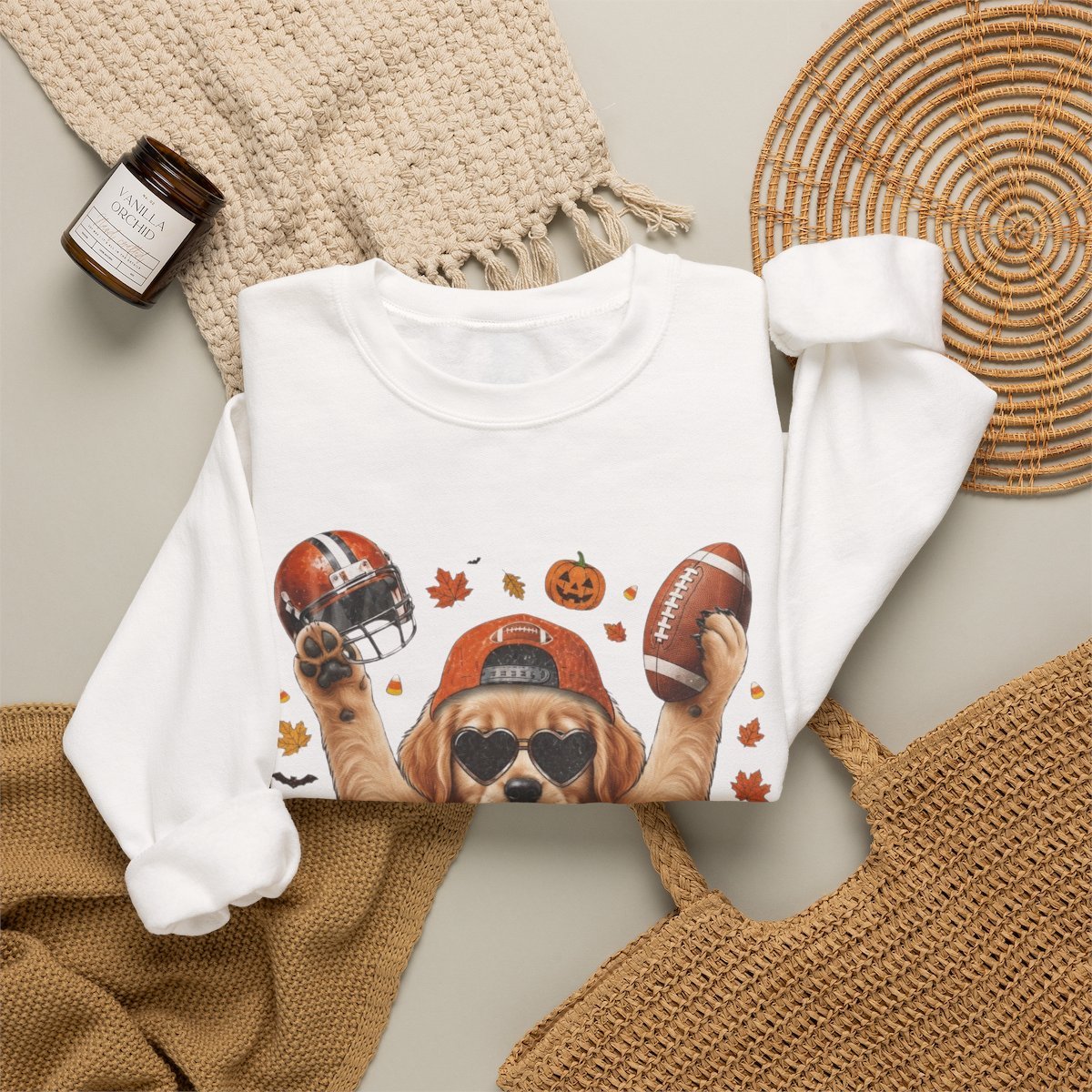 Cute Golden Retriever Football Halloween Sweatshirt for Dog Lovers Detail