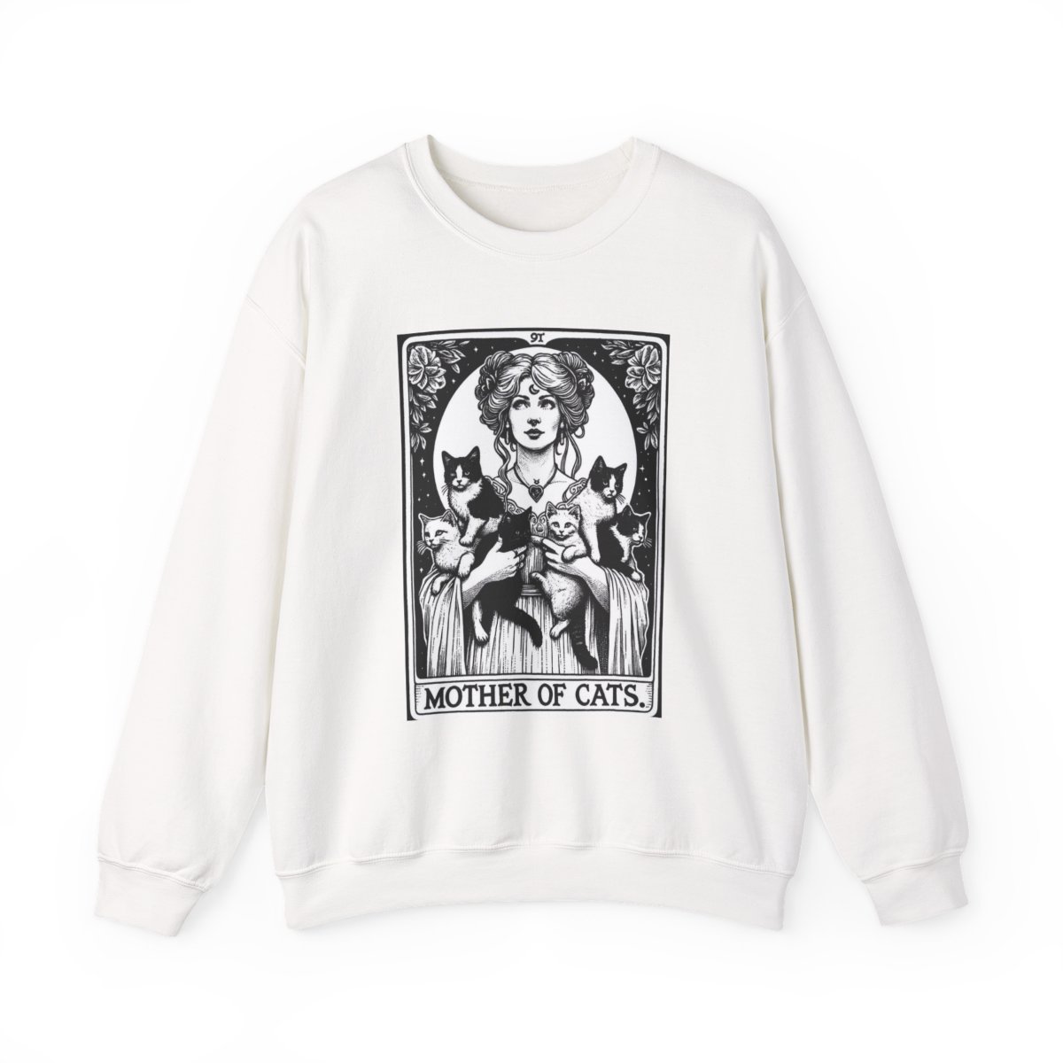 Unisex Mother of Cats Vintage Tarot Style Graphic Sweatshirt for Cat Lovers Detail