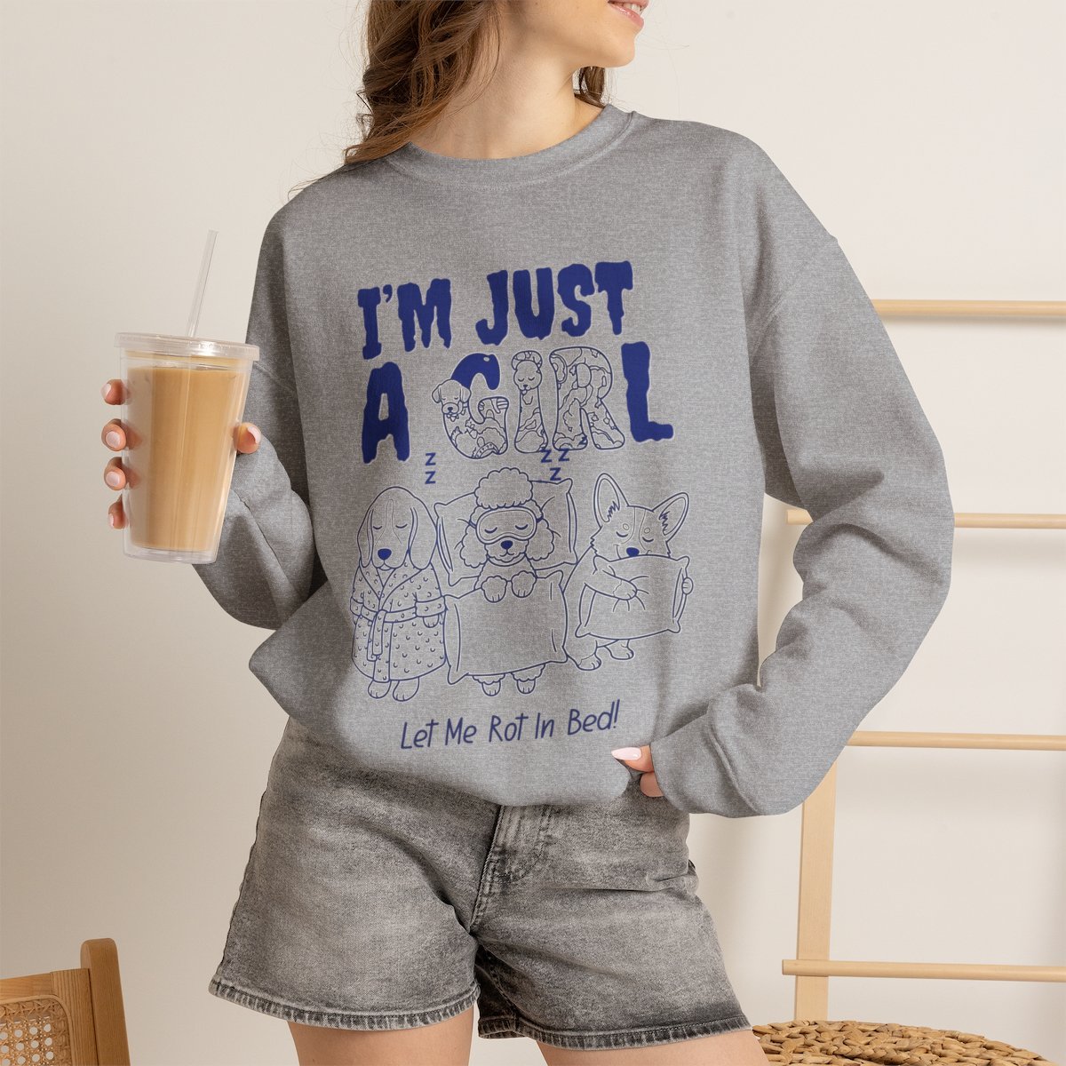 Unisex Funny Dog Lover Sweatshirt - Cute Cozy Sleeping Puppy Lounge Crewneck Sport Grey