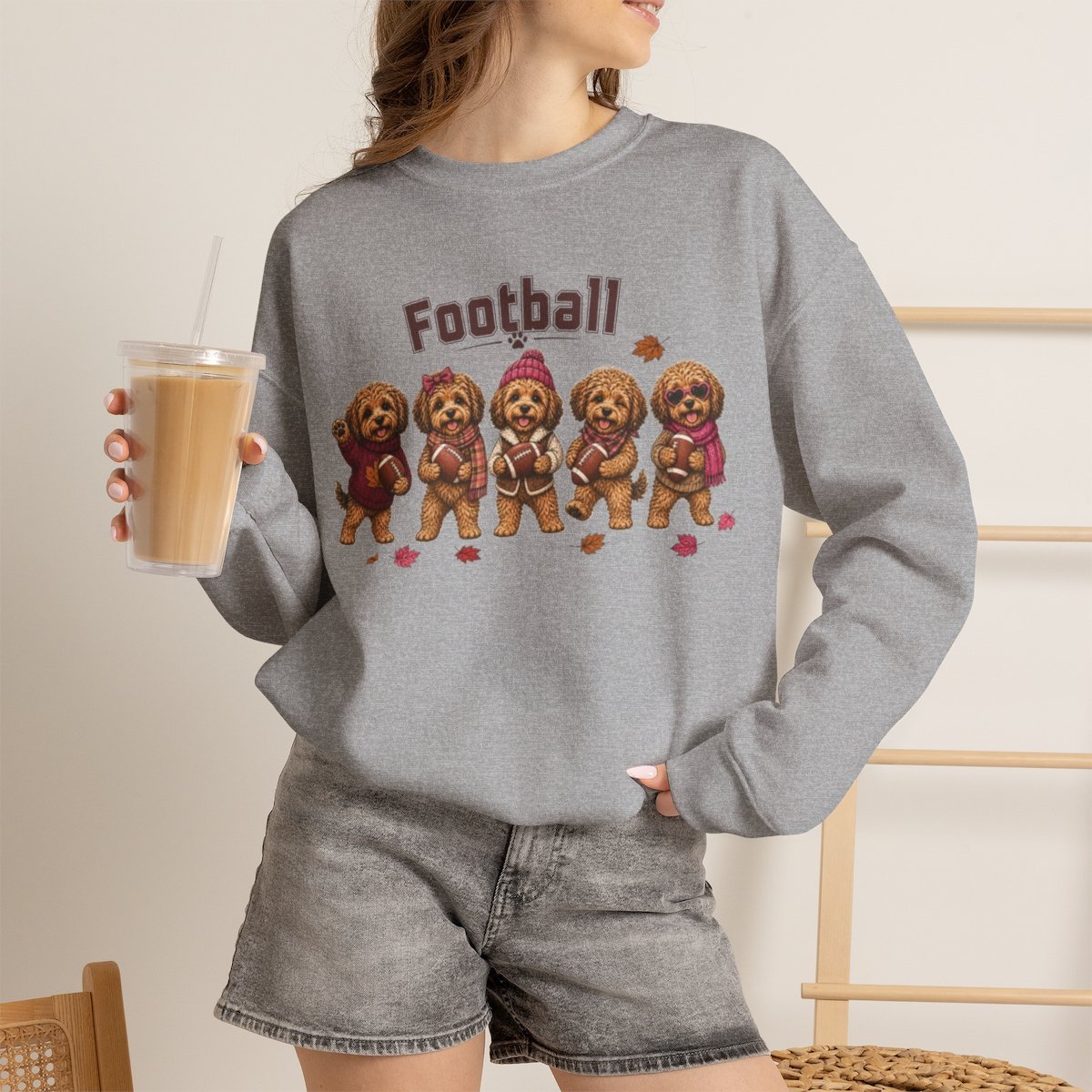 Unisex Cute Dog Football Sweatshirt for Autumn & Fall Pet Lovers Sport Grey