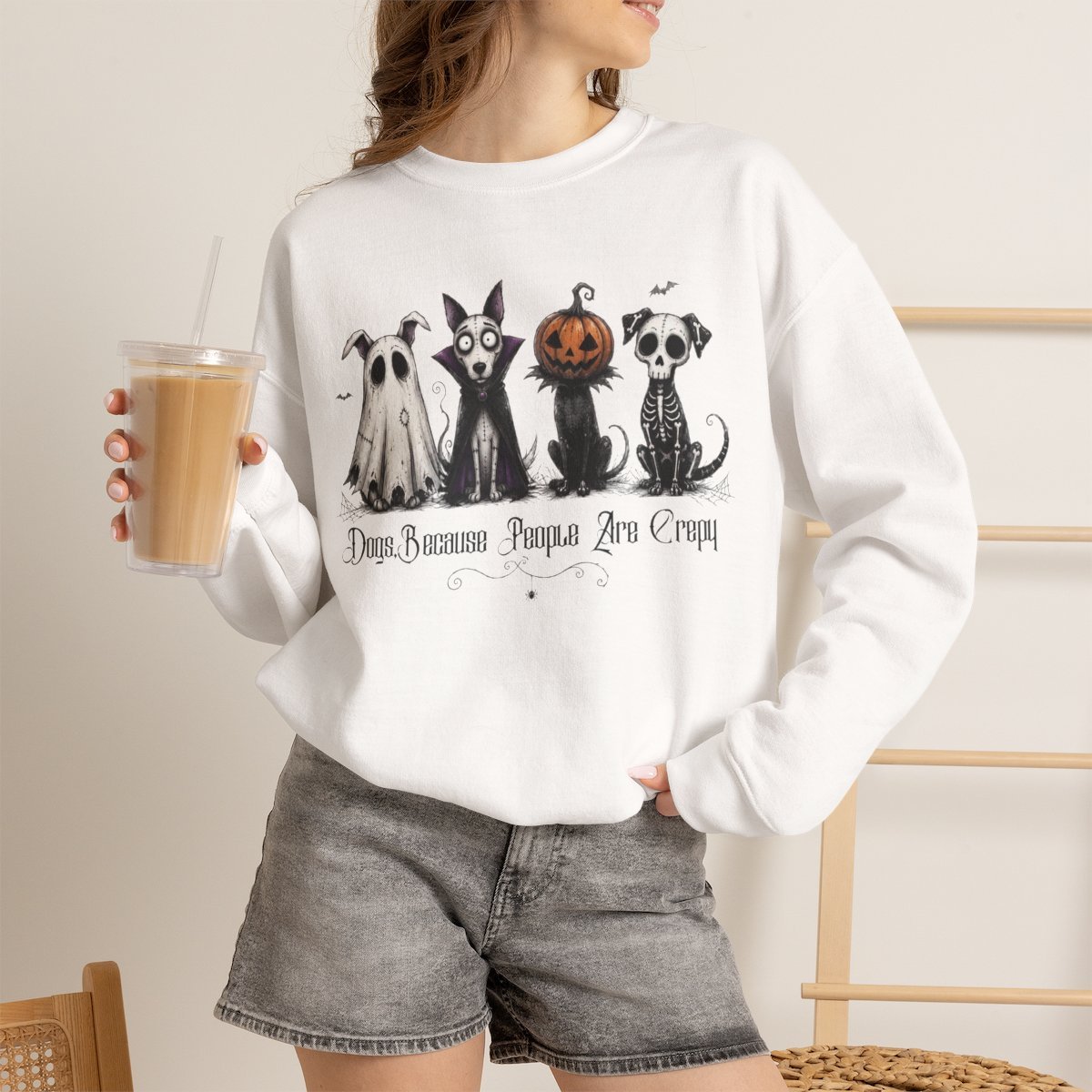 tz2zqo.jpg Spooky Dog Lover Halloween Unisex Sweatshirt | Funny Introvert Gothic Pet Apparel White