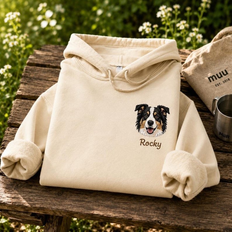 Unisex Dog & Cat Face Embroidery Sweatshirt, Embroidered Pet Sweatshirt Gift, Custom Pet Face Hoodie, Custom Pet Gift Black