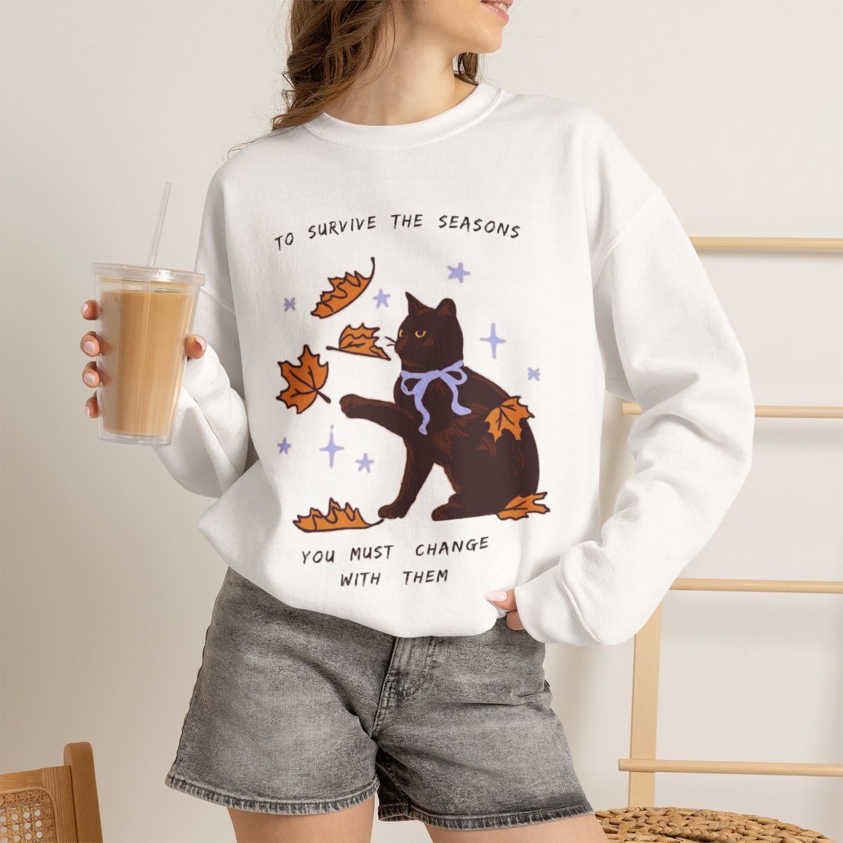 uco9o8.jpg Cozy Black Cat Fall Season Unisex Sweatshirt | Autumn Apparel Gift White