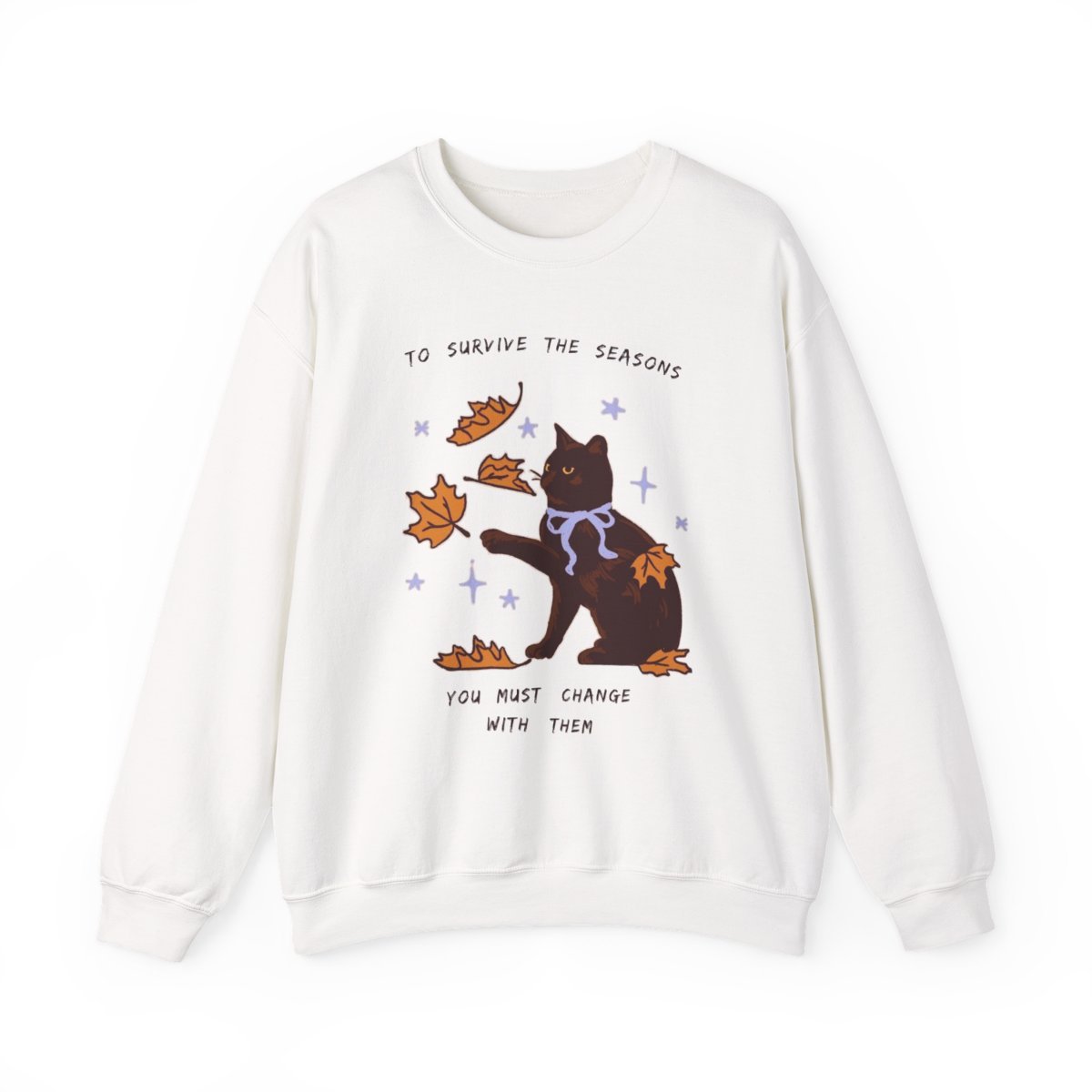 Cozy Black Cat Fall Season Unisex Sweatshirt | Autumn Apparel Gift Detail