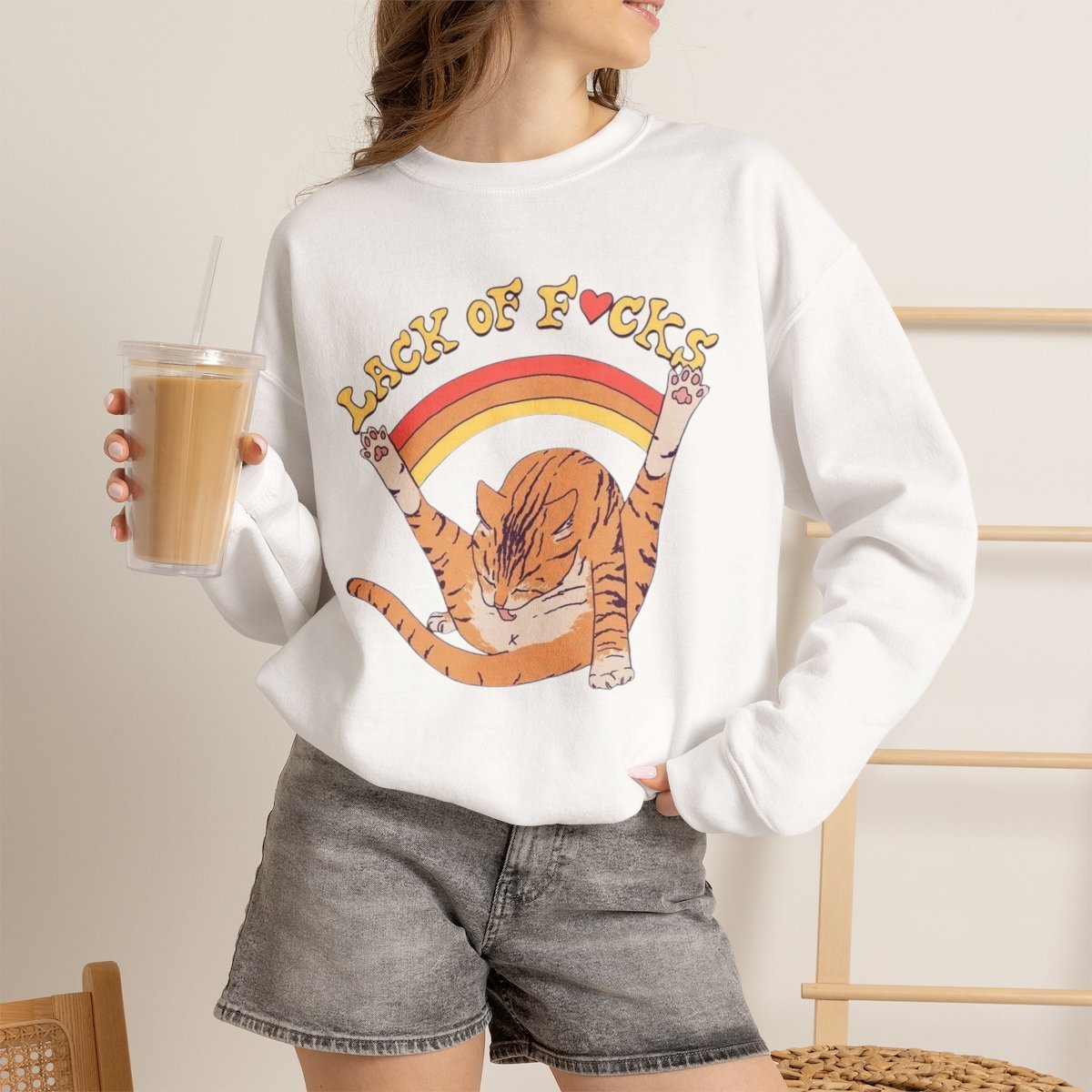 ugepp6.jpg Funny Orange Cat Graphic Unisex Sweatshirt Cute Pet Lover Gift White