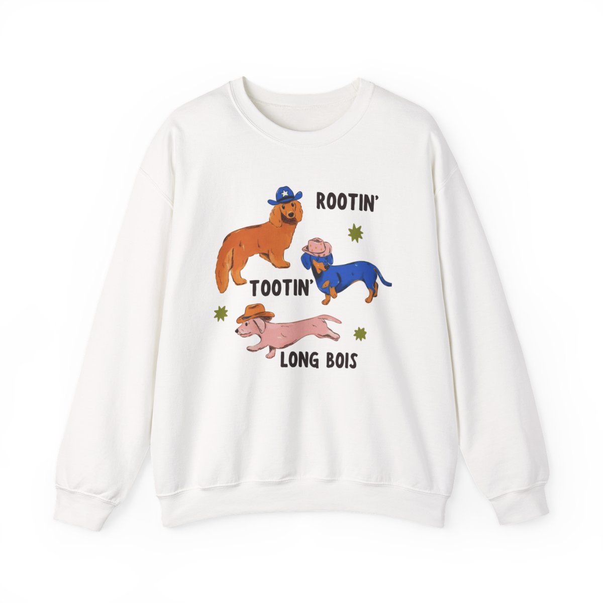 Unisex Cute Dachshund Cowboy Sweatshirt | Rootin Tootin Long Bois Detail