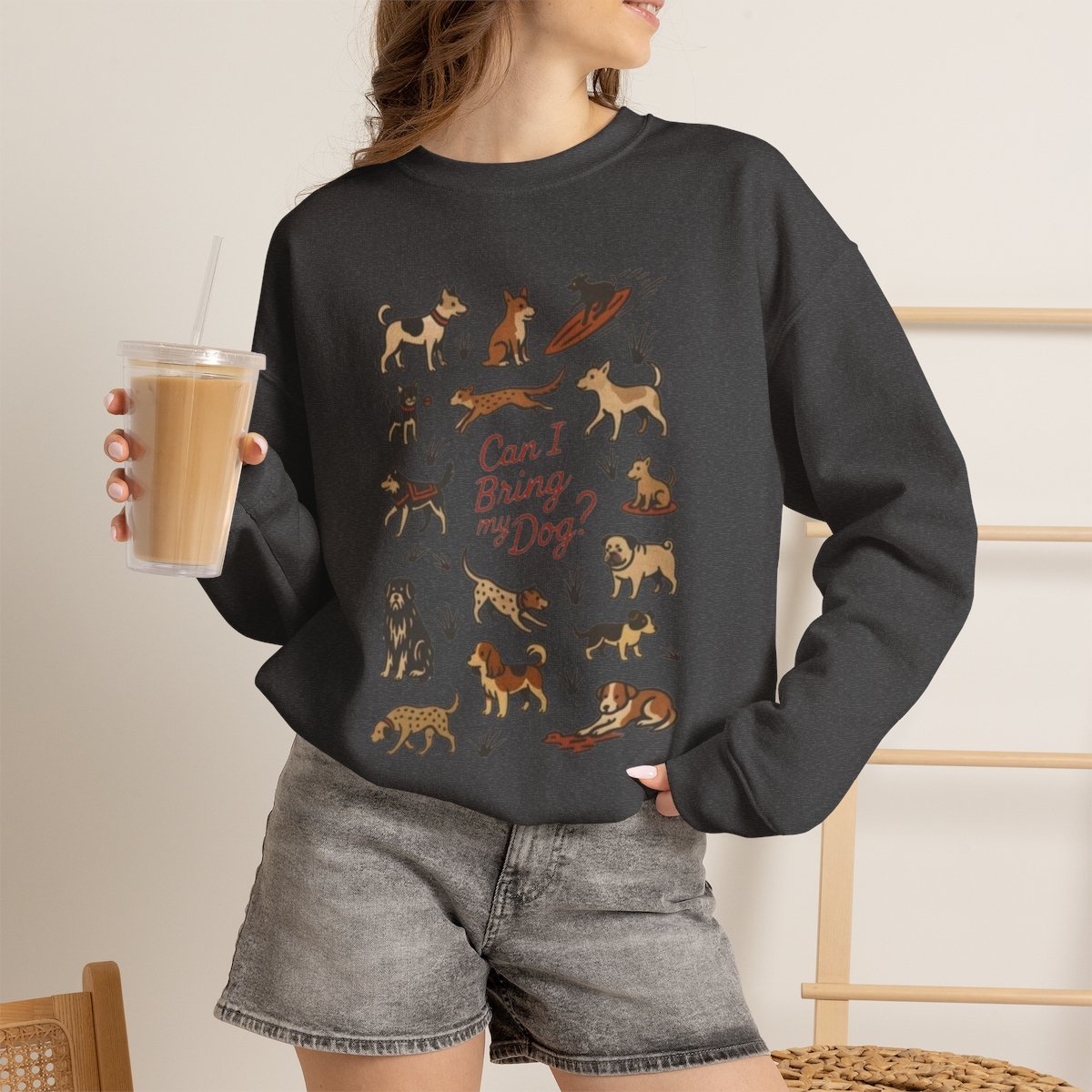 Can I Bring My Dog? Cute Dog Lover Unisex Sweatshirt Dark Heather