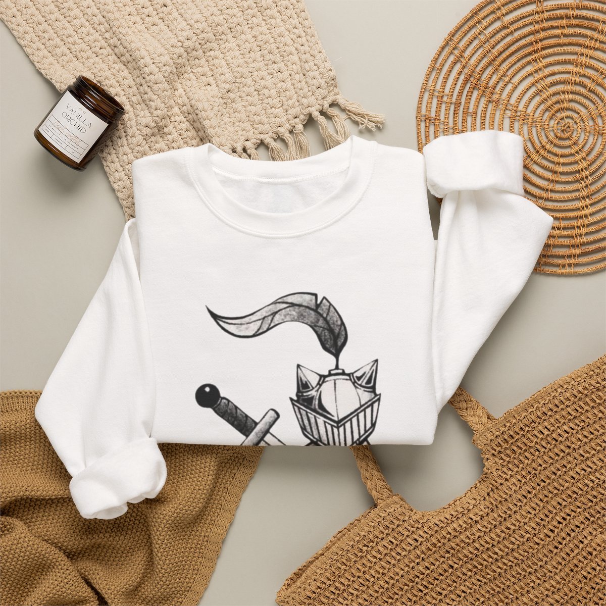 Unisex Medieval Knight Cat Sweatshirt - Cute Pet Lover Gift & Aesthetic Crewneck Detail