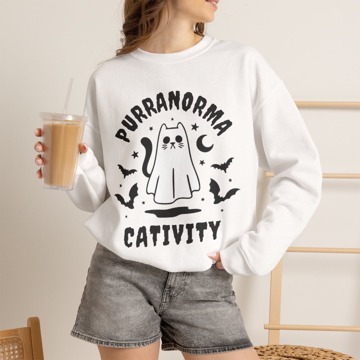 w1q8uq.jpg Unisex Purranormal Cativity Ghost Cat Halloween Sweatshirt White