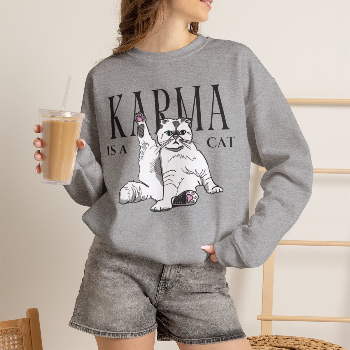 w744i2.jpg Unisex Funny Cat Sweatshirt Gift for Pet Lovers Sport Grey