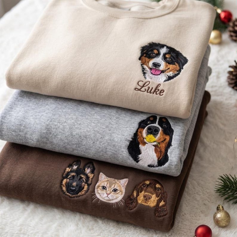 Unisex Custom Pet Hoodie from Photo, Embroidered Pet Keepsake, Birthday Gift For Couple White