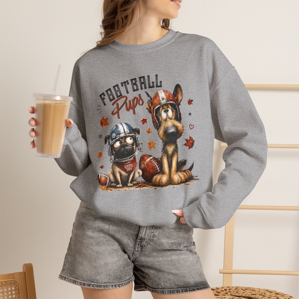 Cute Football Pups Unisex Sweatshirt | Cozy Fall Dog Lover Gift Sport Grey