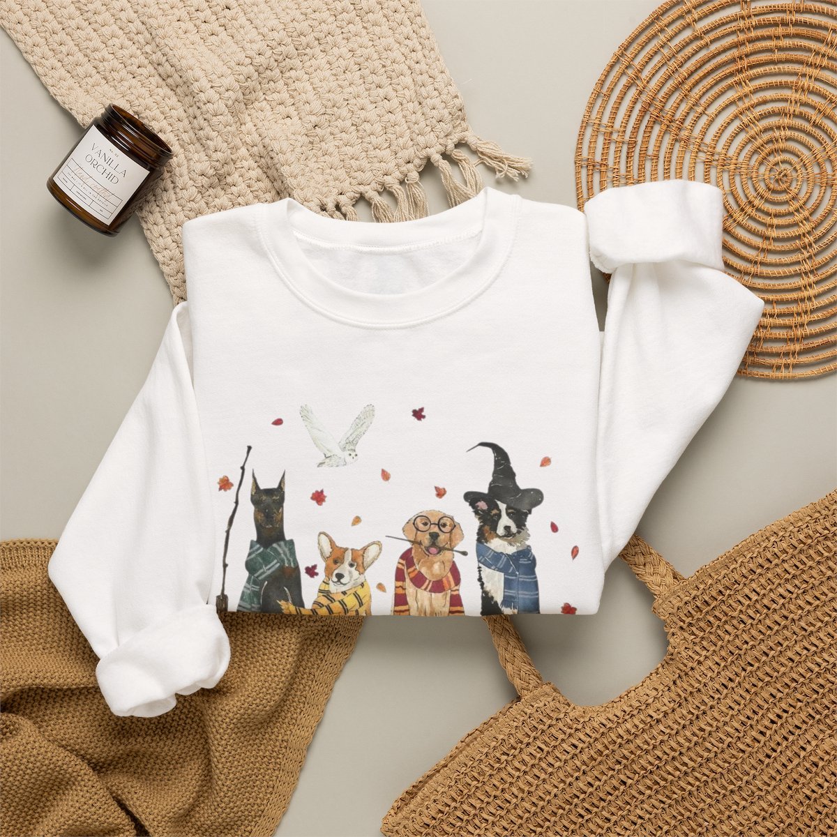 Unisex Wizard Dog Sweatshirt - Cozy Magic School Pup Crewneck for Dog Lovers Detail