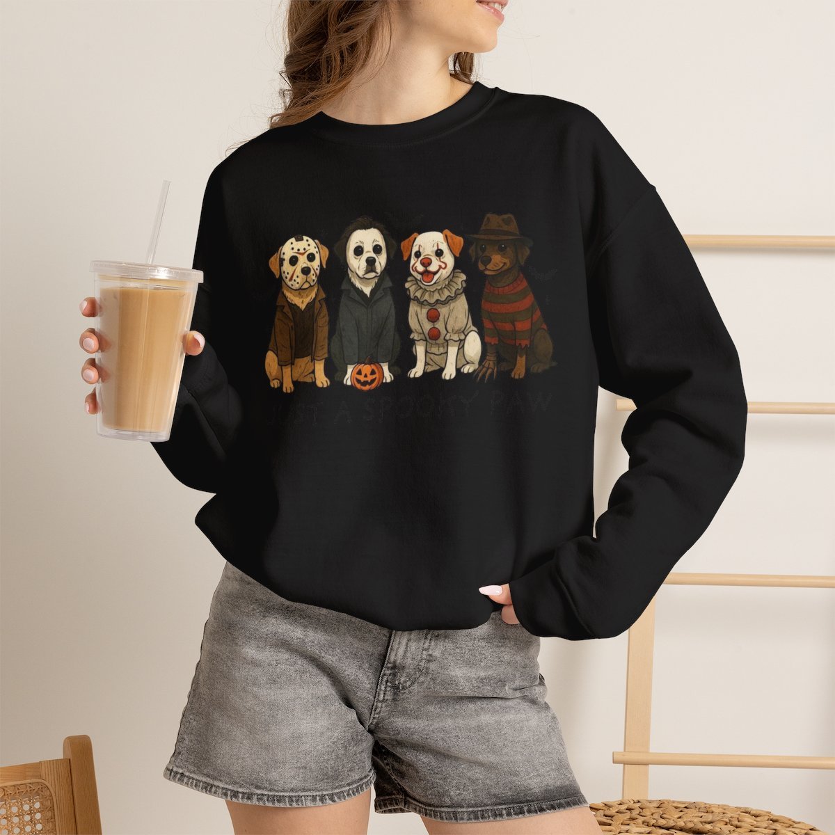 Unisex Halloween Dog Sweatshirt | Cute Horror Movie Fan Cozy Crewneck Black
