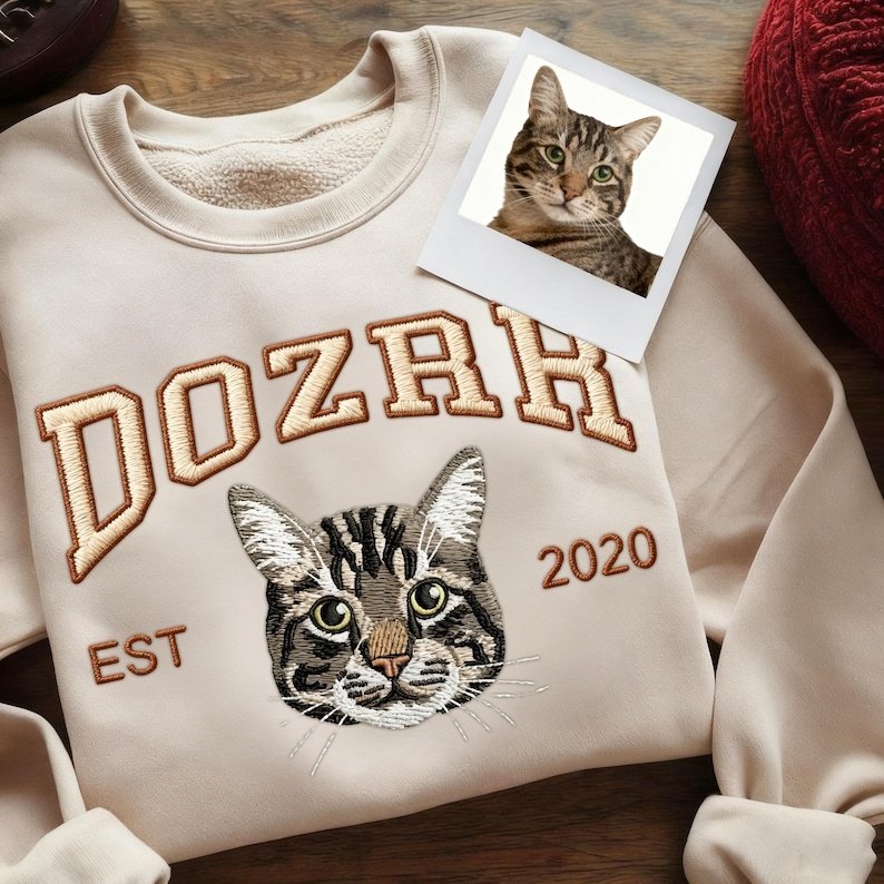 Unisex Pet Embroidered Sweatshirt, Embroidered Dog Hoodie, Custom Dog Face Embroidered Sweatshirt From Photo, Pet Lovers Gift, Gift For Mom Sand