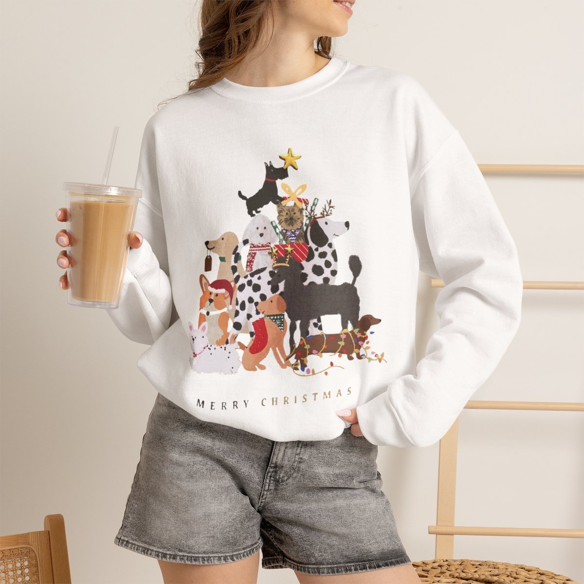Festive Holiday Dog Tree Unisex Sweatshirt for Christmas Pet Lovers White