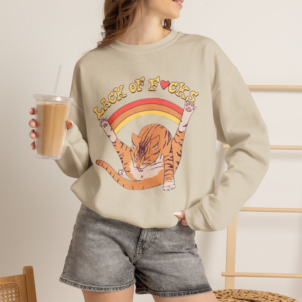 Funny Orange Cat Graphic Unisex Sweatshirt Cute Pet Lover Gift Sand