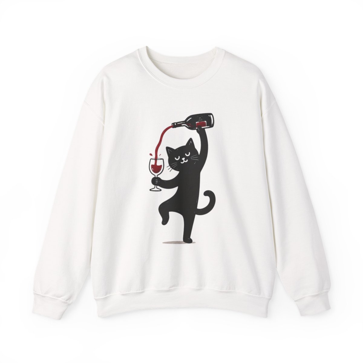 Cute Black Cat Pouring Wine Unisex Sweatshirt - Funny Wine Lover Gift Idea Detail