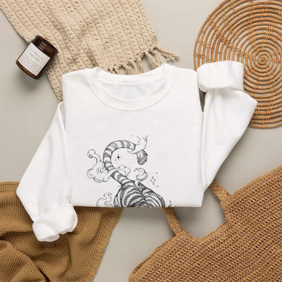 Celestial Mystic Cat Unisex Sweatshirt | Witchy Feline Line Art Detail