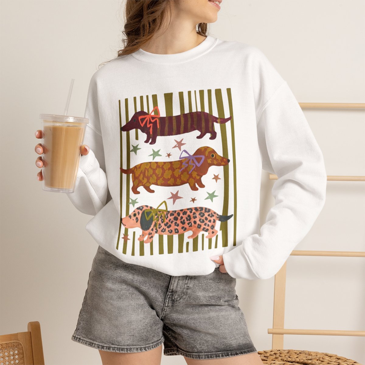 xjdimk.jpg Unisex Cute Dachshund Sweatshirt | Cozy Wiener Dog Gift for Dog Moms White