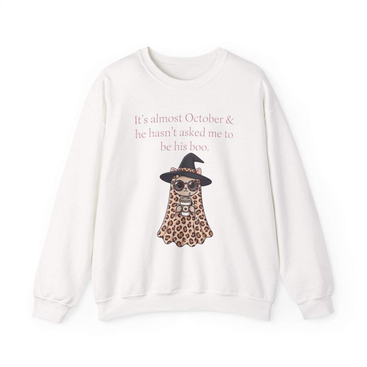 Cute Leopard Ghost Cat Halloween Unisex Sweatshirt | Funny October Fall Crewneck Detail