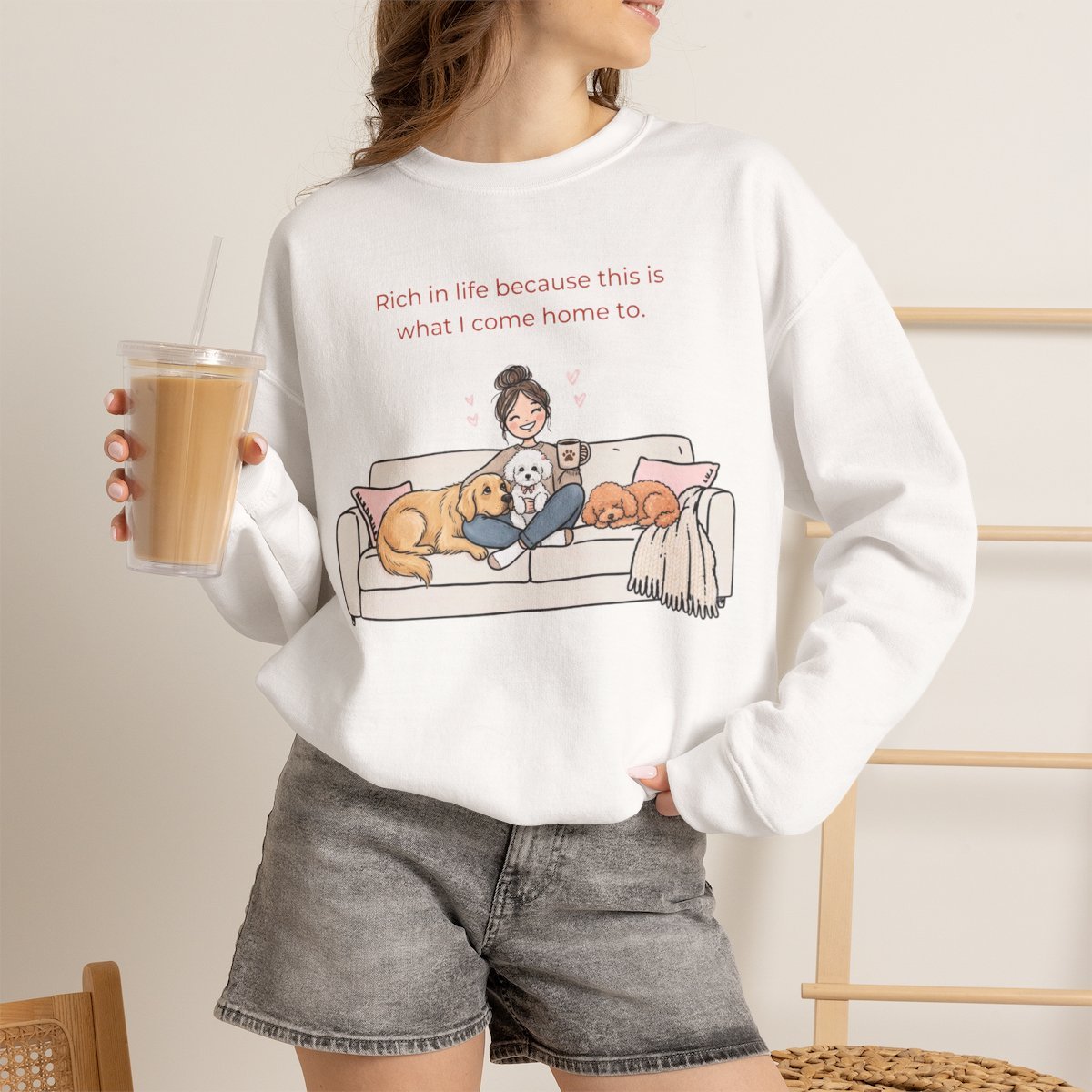 Cozy Unisex Dog Mom Sweatshirt - Rich In Life Pet Lover Gift White