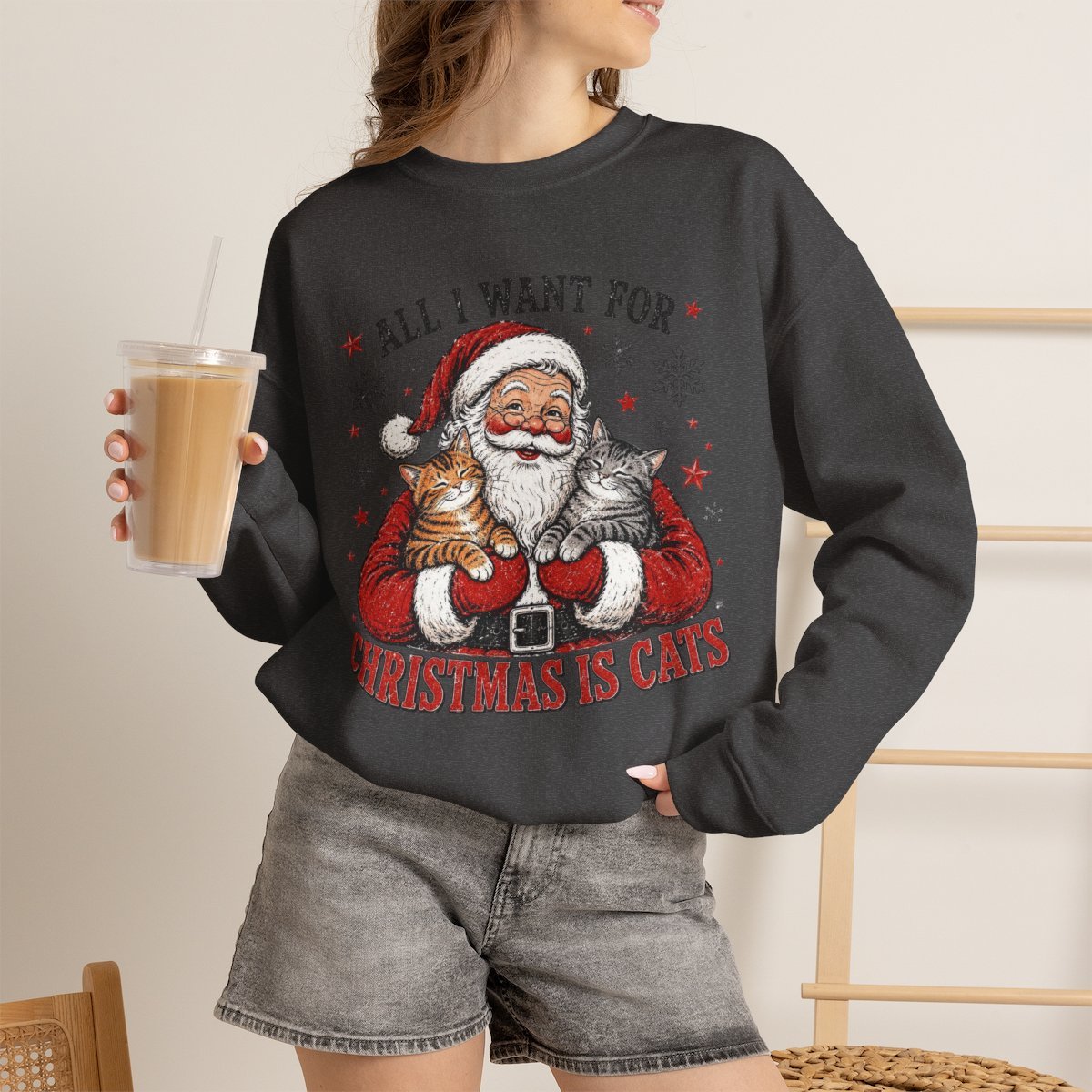 All I Want For Christmas Is Cats Unisex Sweatshirt | Cute Cat Lover Holiday Gift Dark Heather