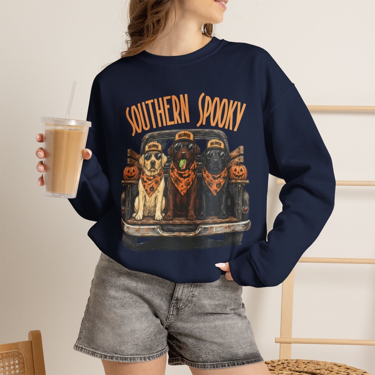 Unisex Southern Spooky Labrador Halloween Sweatshirt for Dog Lovers Navy