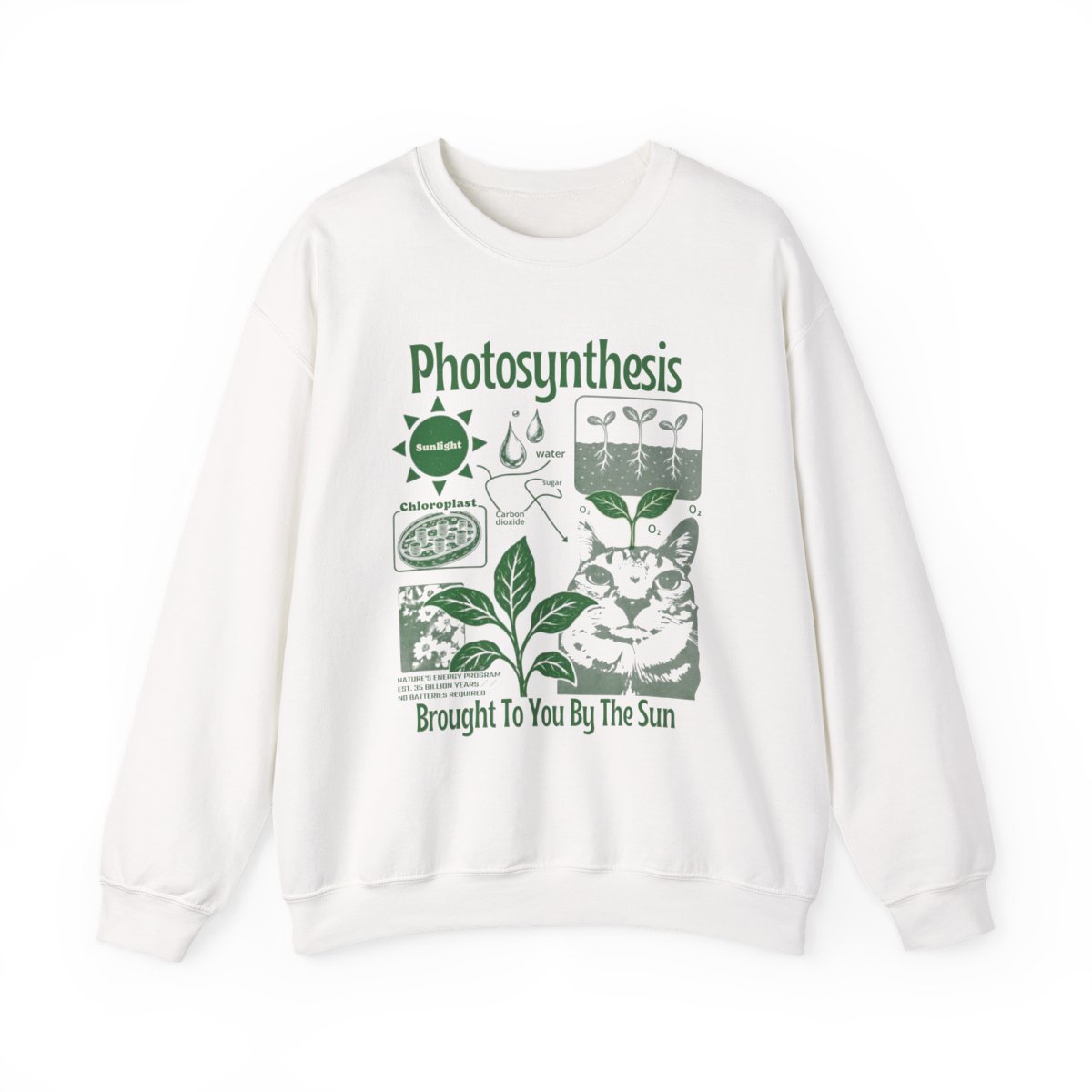 Unisex Funny Cat Photosynthesis Graphic Sweatshirt for Nature Lovers Detail